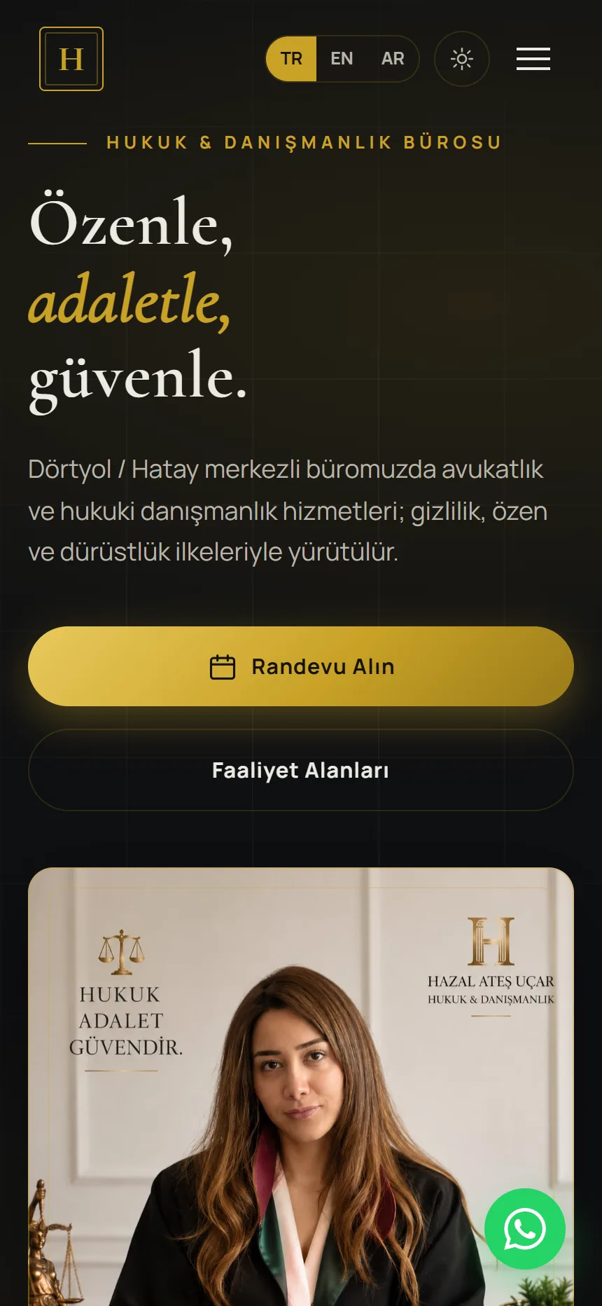 Hukuk bürosu sitesinin mobil ana sayfası