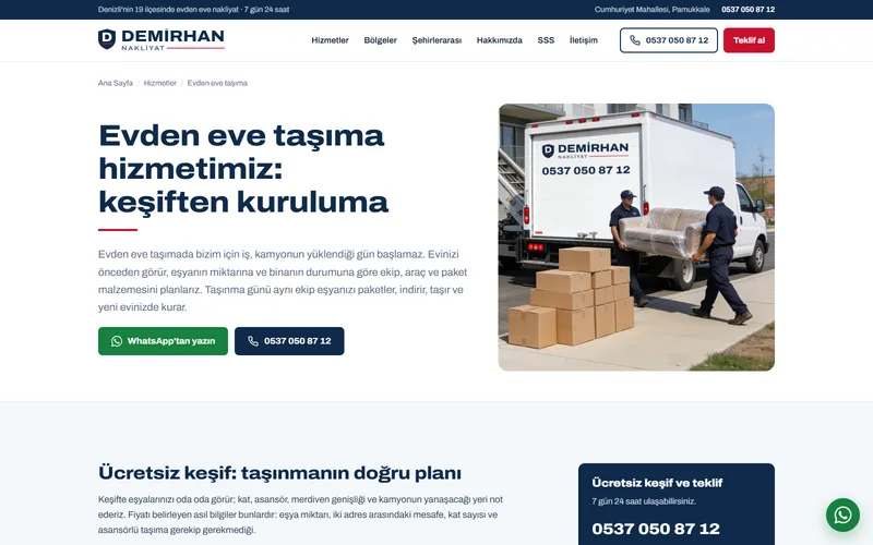 Demirhan Nakliyat evden eve taşıma hizmet sayfası