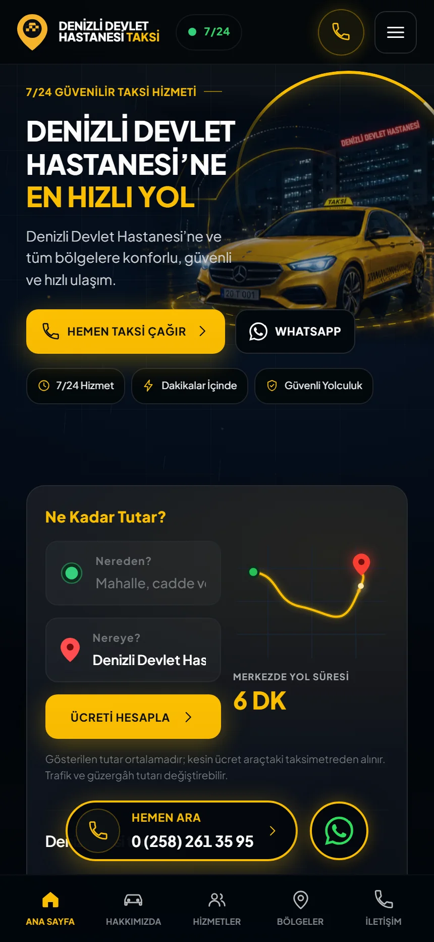 Denizli Hastane Taksi mobil görünüm