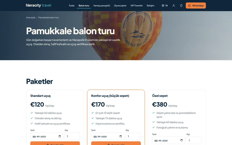 Hieracity Travel Pamukkale balon turu paketleri ve sepete ekleme