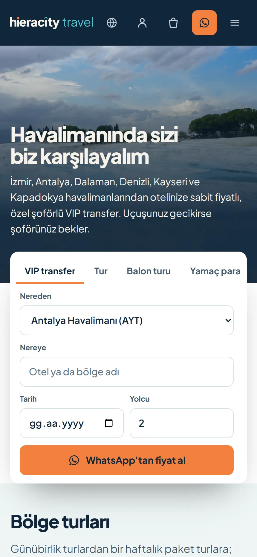 Hieracity Travel mobil ana sayfa