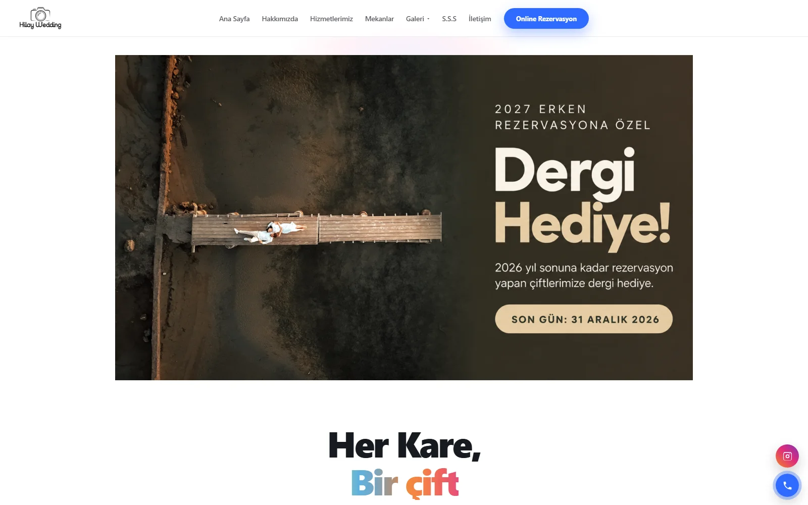 Hilay Wedding ana sayfası: düğün fotoğrafı ve rezervasyon çağrısı