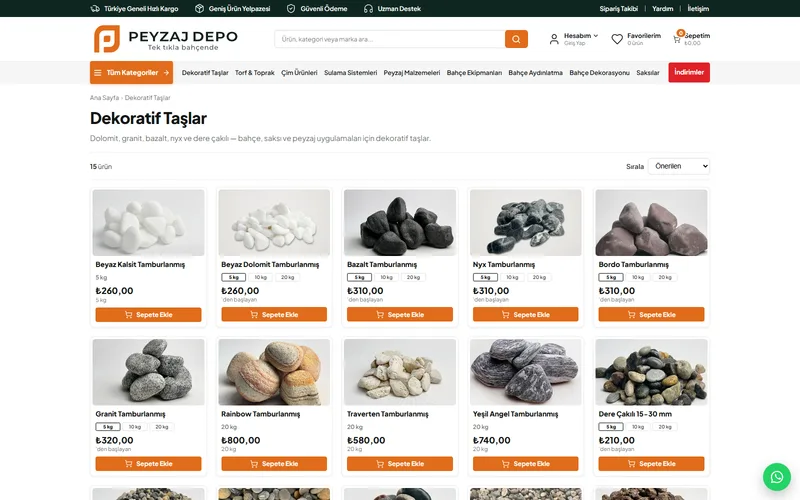 Peyzaj Depo dekoratif taşlar kategori sayfası