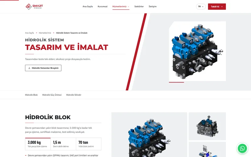 Smart Proje hidrolik sistem tasarım ve imalat sayfası: hidrolik blok