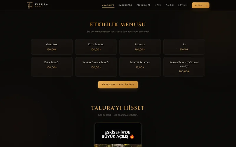 Talura House bilet satın alma ekranı