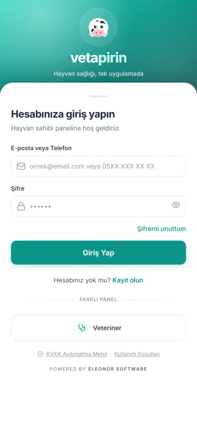 Vetapirin tanıtım sitesi açılışı: uygulama ekranları ve mağaza bağlantısı — telefon görünümü