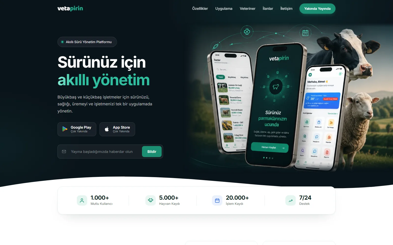 Vetapirin tanıtım sitesi açılışı: uygulama ekranları ve mağaza bağlantısı